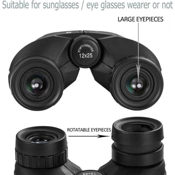 12x25 Compact Binoculars with Large Eyepiece Waterproof Binocular for Adults Kid - Picture 3 of 6